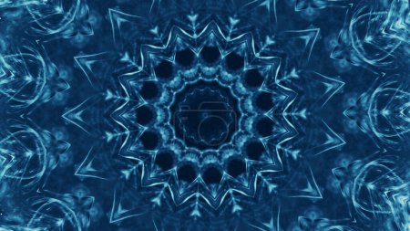 Téléchargez les photos : Kaléidoscope fond. Conception de flocon de neige. Illustration abstraite décorative ronde symétrique rayonnante de couleur bleue décorative. - en image libre de droit