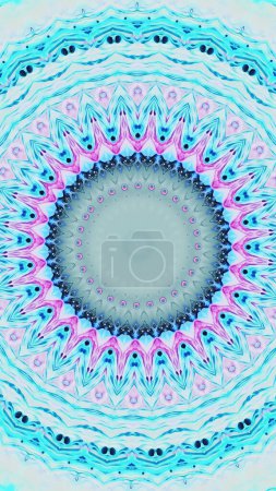Téléchargez les photos : Ornement Kaléidoscope. Peindre le mandala. Cyan bleu rose encre de couleur symétrique géométrique cadre rond motif abstrait art illustration fond avec espace de copie. - en image libre de droit