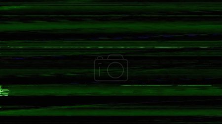 Photo for Analog glitch. VHS noise. Distortion frequency. Green blue color pixel lines artifacts texture on dark black abstract free space illustration background. - Royalty Free Image