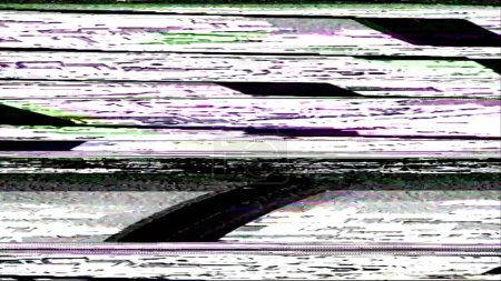 Photo for Glitch texture. 8-bit noise. Black green purple color analog distortion grain stripes texture on white abstract free space illustration background. - Royalty Free Image