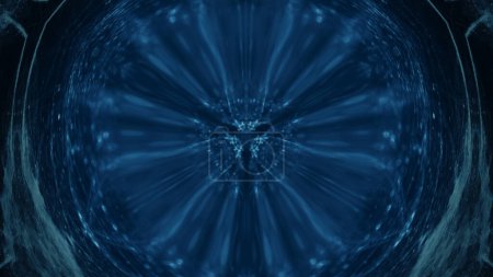 Foto de Pintura remolino de agua. Fondo futurista. Desenfoque color azul brillo humo nube círculo diseño fractal simétrico en la ilustración abstracta oscura. - Imagen libre de derechos