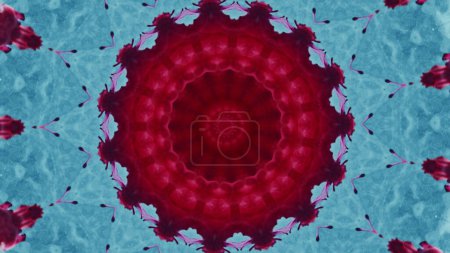 Photo for Kaleidoscope ornament. Round fractal. Pink blue color ink mirrored symmetrical geometric circle pattern abstract art illustration background with copy space. - Royalty Free Image