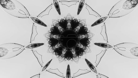 Téléchargez les photos : Ornement rond. Mandala à l'encre. Fumée noire dans une sphère en verre brisé design symétrique fantaisiste sur fond abstrait illustration légère avec espace de copie. - en image libre de droit