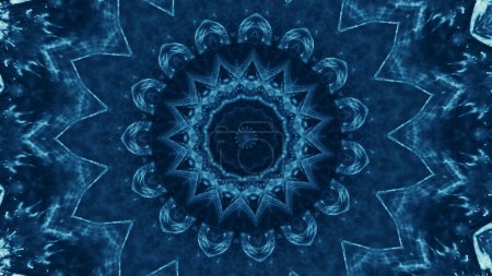 Téléchargez les photos : Mandala design. Kaléidoscope fond. Bleu couleur brillant cercle floral symétrique abstrait ornement espace libre art illustration. - en image libre de droit