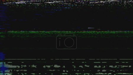 Photo for Glitch overlay. Static noise. VHS distortion. Green blue color grain artifacts texture on dark black abstract copy space illustration background. - Royalty Free Image