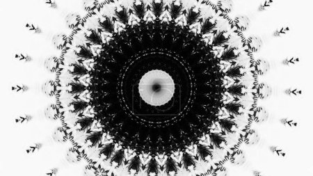 Téléchargez les photos : Ornement Kaléidoscope. Mandala rond. Encre noire symétrique motif de cercle géométrique sur fond d'illustration d'art abstrait blanc avec espace de copie. - en image libre de droit