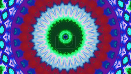 Téléchargez les photos : Néon kaléidoscope. Cercle de couleur. Rouge violet bleu vert lumière forme ronde symétrique géométrique dessin abstrait illustration fond avec espace de copie. - en image libre de droit