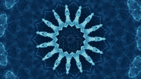 Téléchargez les photos : Kaléidoscope fond abstrait graphique. Couleur bleue étoile forme cercle symétrique ornement décoratif copier espace art illustration. - en image libre de droit