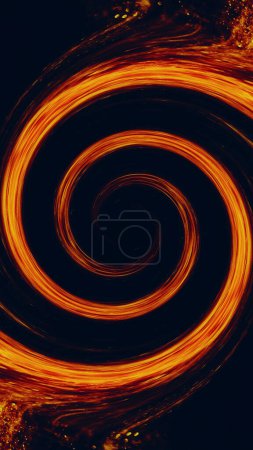 Photo for Flame spiral. Burning vortex. Orange red color glowing fire swirl motion on dark black abstract copy space art illustration background. - Royalty Free Image