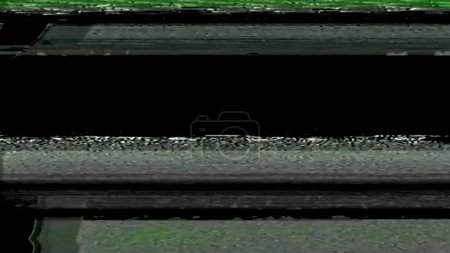 Photo for Glitch noise. Screen distortion. VHS defect. Green white color grain stripes texture on dark black abstract copy space illustration background. - Royalty Free Image
