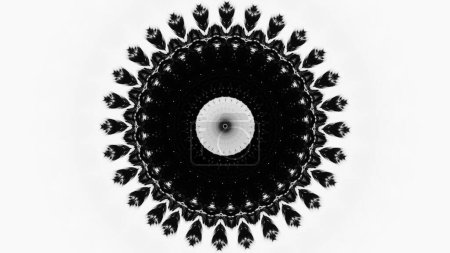 Foto de Diseño abstracto del círculo mandala. Tinta negra simétrica forma redonda patrón geométrico floral sobre fondo de ilustración de arte creativo blanco con espacio vacío. - Imagen libre de derechos