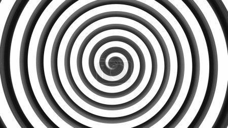 Foto de Fondo hipnótico. Giro espiral. Monocromo negro gris blanco vórtice psicodélico flujo redondo ilusión óptica en cautivante surrealismo arte abstracto. - Imagen libre de derechos