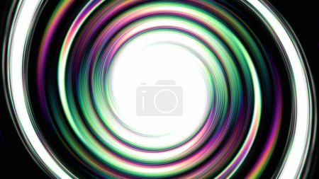Photo for Abstract background. Colorful spiral. Hypnotic illusion. Neon bright illumination vortex swirl effect spreading on black white in dynamic design art. - Royalty Free Image