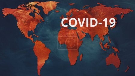 Téléchargez les photos : Pandémie de coronavirus. Carte des maladies. Interdiction de voyager. Épidémie de virus respiratoire abstrait rouge se propageant sur les continents infectés. - en image libre de droit