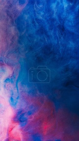 Photo for Glitter smoke texture. Paint water. Vapor cloud. Pink blue color shimmering particles floating ink splash creative abstract art background. - Royalty Free Image