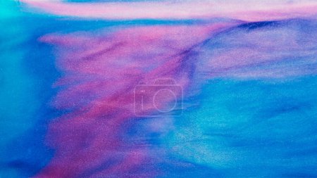 Photo for Glitter wave. Ink water mix. Magic mist. Blue pink color gradient glowing shiny grain particles texture paint flow surface abstract art background. - Royalty Free Image