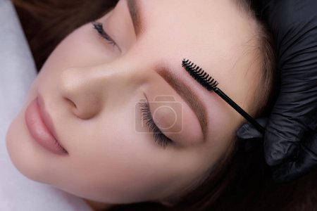 Macro photo after permanent eyebrow makeup. PMU Procedure, Permanent Eyebrow Makeup.