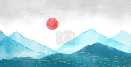 Téléchargez les photos : Illustration of mountain scenery in watercolor style, suitable for decoration, wall decoration, posters, banners and so on - en image libre de droit