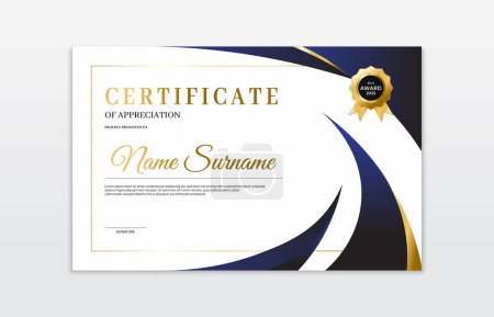 Illustration for Blue and gold certificate border template. For appreciation, business and education needs - Royalty Free Image