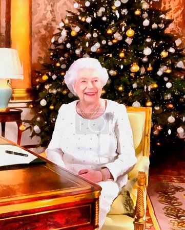 Photo for Digital painting of Queen Elizabeth II smiling at Christmas time - Royalty Free Image