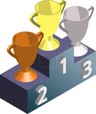 Illustration for Awards podium and trophies illustration in 3D isometric style isolated on background - Royalty Free Image