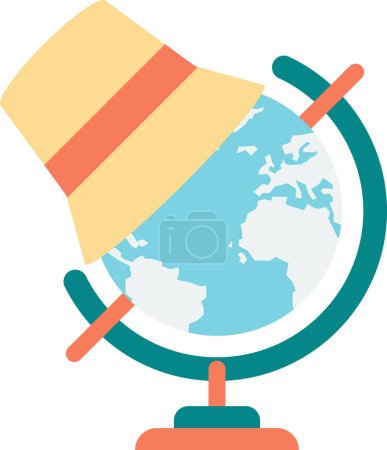 Téléchargez les illustrations : Globe modèle et chapeau touristique illustration dans un style minimal isolé sur fond - en licence libre de droit