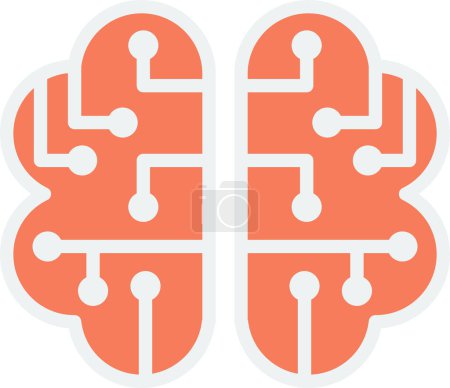 Téléchargez les illustrations : Illustration du cerveau et de la carte de circuits imprimés dans un style minimal isolé sur fond - en licence libre de droit