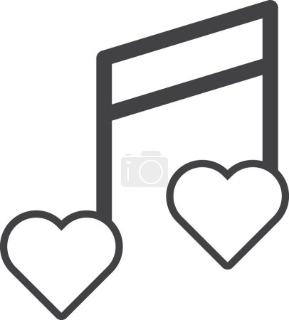 Téléchargez les illustrations : Notes de musique et illustration du cœur dans un style minimal isolé sur fond - en licence libre de droit