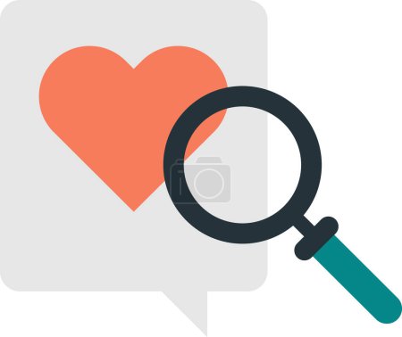Illustration for Heart and magnifying glass illustration in minimal style isolated on background - Royalty Free Image