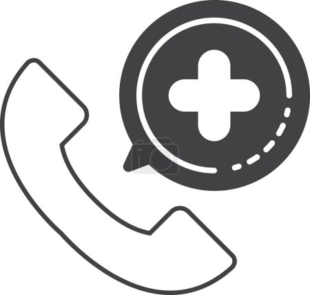 Téléchargez les illustrations : Illustration de l'icône de l'hôpital et du téléphone dans un style minimal isolé sur fond - en licence libre de droit