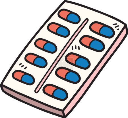 Illustration for Hand Drawn Pills on the pill box illustration isolated on background - Royalty Free Image