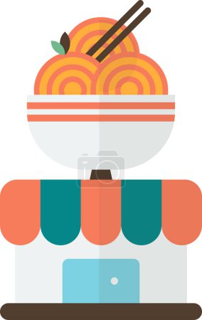 Téléchargez les illustrations : Illustration de bâtiment de magasin de nouilles dans le style minimal isolé sur le fond - en licence libre de droit