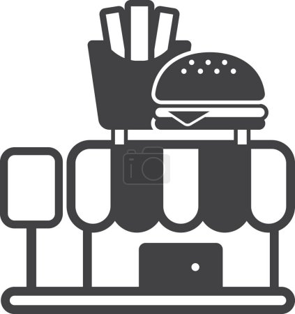 Téléchargez les illustrations : Illustration de bâtiment de magasin de hamburger dans le style minimal isolé sur le fond - en licence libre de droit