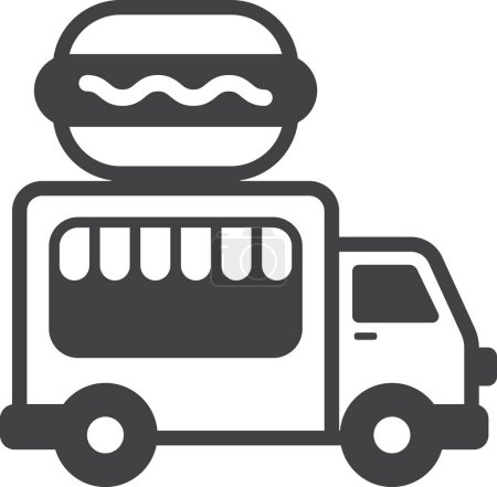 Ilustración de Camiones de comida y hamburguesas ilustración en un estilo mínimo aislado en el fondo - Imagen libre de derechos