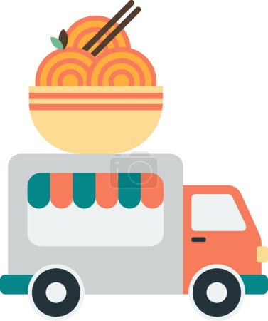 Téléchargez les illustrations : Food Truck et Noodles illustration dans un style minimal isolé sur fond - en licence libre de droit