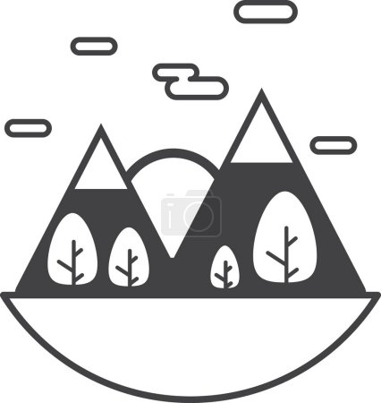 Illustration for Trees and mountains illustration in minimal style isolated on background - Royalty Free Image