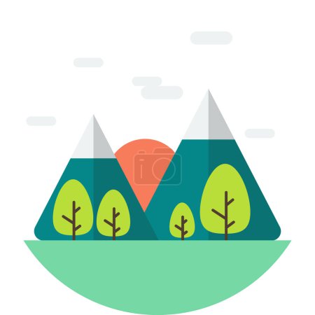 Illustration for Trees and mountains illustration in minimal style isolated on background - Royalty Free Image