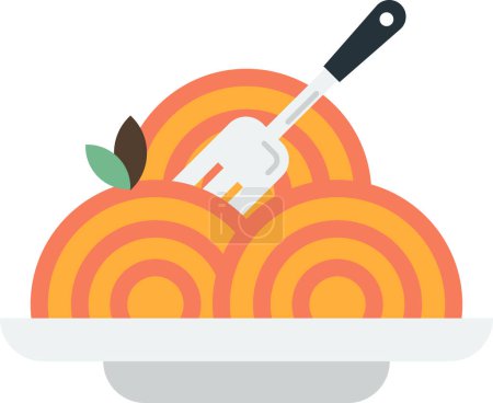 Téléchargez les illustrations : Illustration spaghetti et fourchette dans un style minimal isolé sur fond - en licence libre de droit