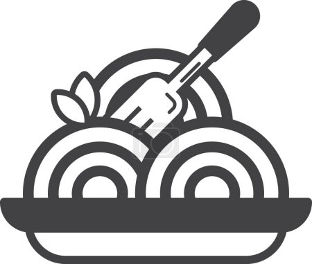 Téléchargez les illustrations : Illustration spaghetti et fourchette dans un style minimal isolé sur fond - en licence libre de droit