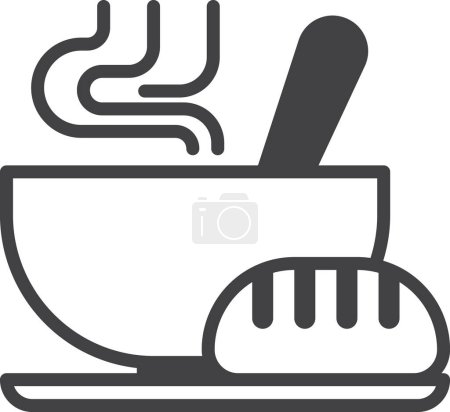 Ilustración de Ilustración de sopa y pan en un estilo mínimo aislado sobre fondo - Imagen libre de derechos