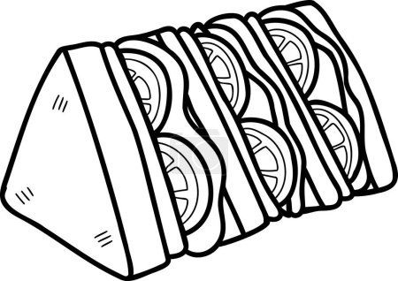 Téléchargez les illustrations : Sandwich dessiné à la main illustration tranchée isolé sur fond - en licence libre de droit