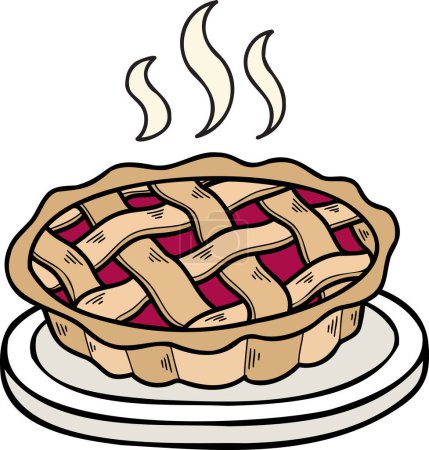Téléchargez les illustrations : Illustration de tarte fraîchement cuite dessinée à la main isolée sur fond - en licence libre de droit