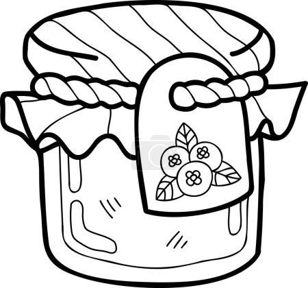 Téléchargez les illustrations : Illustration de pot de confiture de myrtilles dessinée à la main isolée sur fond - en licence libre de droit