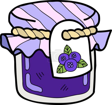 Téléchargez les illustrations : Illustration de pot de confiture de myrtilles dessinée à la main isolée sur fond - en licence libre de droit