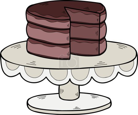 Téléchargez les illustrations : Gâteau au chocolat dessiné à la main sur le stand de gâteau illustration isolé sur fond - en licence libre de droit