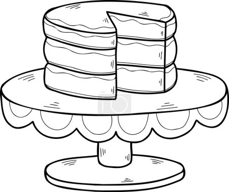 Téléchargez les illustrations : Gâteau au chocolat dessiné à la main sur le stand de gâteau illustration isolé sur fond - en licence libre de droit