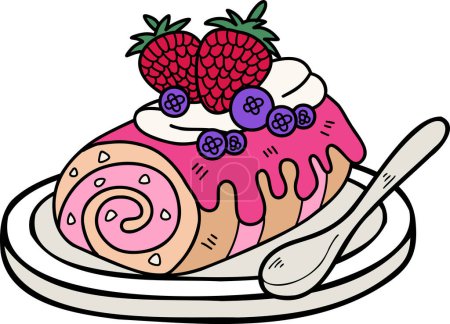 Téléchargez les illustrations : Illustration de gâteau à la fraise dessinée à la main isolée sur fond - en licence libre de droit