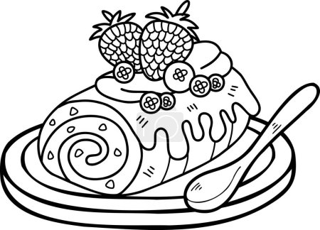 Téléchargez les illustrations : Illustration de gâteau à la fraise dessinée à la main isolée sur fond - en licence libre de droit
