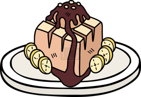 Téléchargez les illustrations : Toast au miel dessiné à la main surmonté d'une illustration au chocolat isolée sur fond - en licence libre de droit