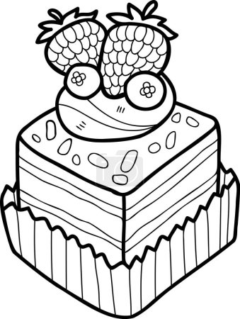 Téléchargez les illustrations : Cupcakes au chocolat dessinés à la main avec illustration aux fraises isolés sur fond - en licence libre de droit